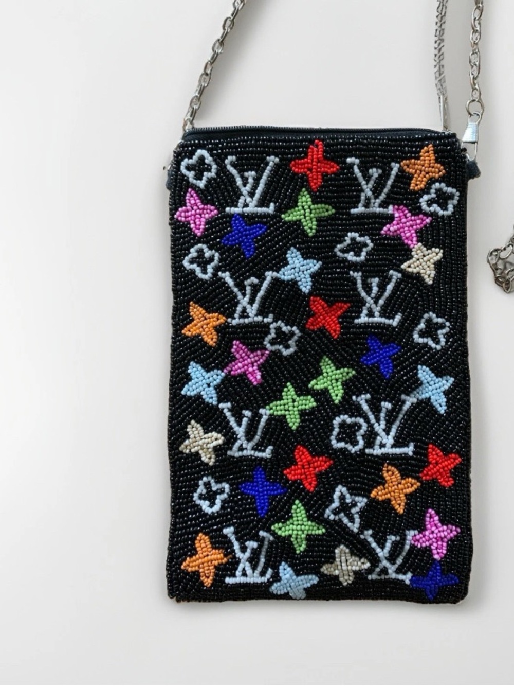 Designer-Inspired multicolore beaded Crossbody Phone Pouch monogram Motifs